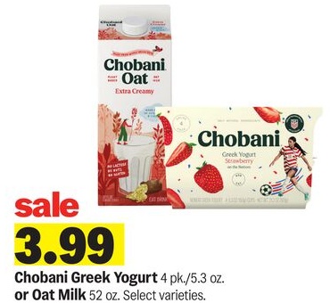 Chobani Greek Yogurt 4 pk./5.3 oz. or Oat Milk 52 oz.
