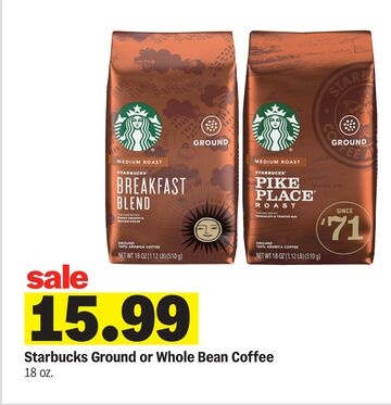 Starbucks Ground or Whole Bean Coffee