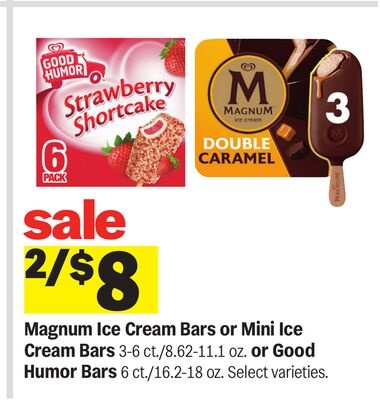 Magnum Ice Cream Bars or Mini Ice Cream Bars 3-6 ct./8.62-11.1 oz. or Good Humor Bars 6 ct./16.2-18 oz.