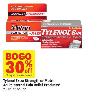 Tylenol Extra Strength Or Motrin Adult Internal Pain Relief Products*