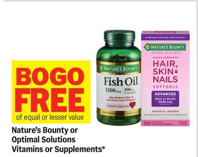 Nature's Bounty or Optimal Solutions Vitamins or Suplements*