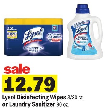 Lysol Disinfecting Wipes 3/80 ct. or Laundry Sanitizer 90 oz.