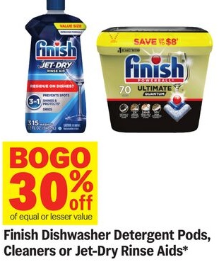 Finish Dishwasher Detergent Pods, Cleaners or Jet-Dry Rinse Aids*