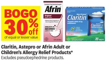 Claritin, Astepro or Afrin Adult or Children's Allergy Relief Products*