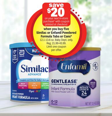 Similac or Enfamil Powdered Formula Tubs or Cans*