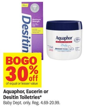 Aquaphor, Eucerin or Desitin Toiletries*