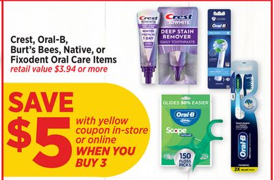 Crest, Oral-B, Burt's Bees, Native, or Fixodent Oral Care Items