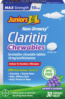 Claritin adult tablets, liqui-gels 30 ct., honey syrup 8 oz, children's 8 oz or chewables 20-30 ct. (excludes adult RediTabs 30 ct. and ALL products with pseudoephedrine or ephedrine)