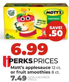 Mott's applesauce 12 ct. or fruit smoothies 8 ct.