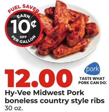 Hy-Vee Midwest Pork boneless country style ribs