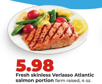 Fresh skinless Verlasso Atlantic salmon portion