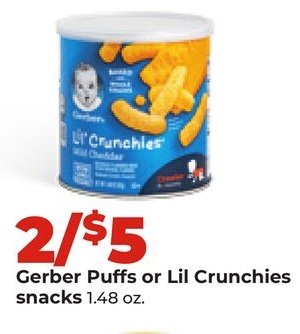 Gerber Puffs or Lil Crunchies snacks