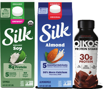 Oikos protein shake 12 fl. oz. or Silk almond milk 64 fl. oz.