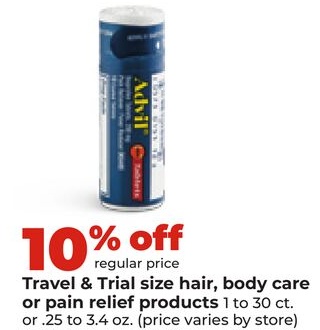 Travel & Trial size hair, body care or pain relief products