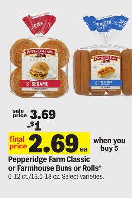 Pepperidge Farm Classic or Farmhouse Buns or Roll