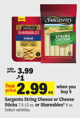 Sargento String Cheese or Cheese Sticks 7.5-12 oz. or Shareables* 6 oz.