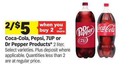 Coca-Cola, Pepsi, 7UP or Dr Pepper Products*