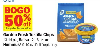 Garden Fresh Tortilla Chips 13-14 oz., Salsa 12-16 oz. or Hummus* 9-10 oz.