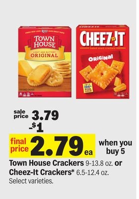 Town House Crackers 9-13.8 oz. or Cheez-It Crackers* 6.5-12.4 oz.