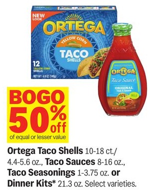 Ortega Taco Shells 10-18 ct./ 4.4-5.6 oz., Taco Sauces 8-16 oz., Taco Seasonings 1-3.75 oz. or Dinner Kits* 21.3 oz.