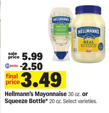 Hellmann's Mayonnaise 30 oz. or Squeeze Bottle* 20 oz.