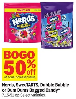 Nerds, SweeTARTS, Dubble Bubble or Dum Dums Bagged Candy