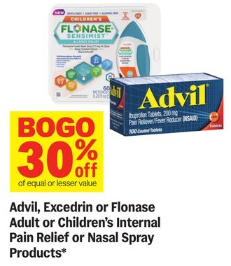 Advil, Excedrin or Flonase Adult or Children's Internal Pain Relief or Nasal Spray Products*