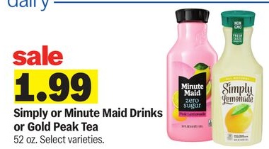 Simply or Minute Maid Drinks or Gold Peak Tea