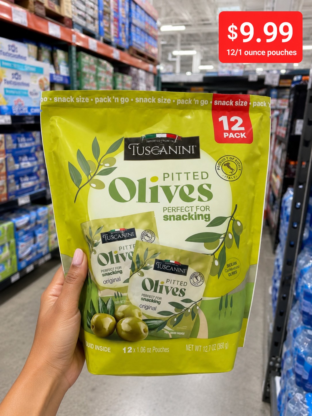 TUSCANINI PITTED OLIVES 12/1 OUNCE POUCHES