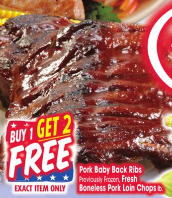 Pork Baby Back Ribs, Fresh Boneless Pork Loin Chops, lb.