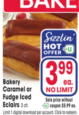 Bakery Caramel or Fudge Iced Eclairs