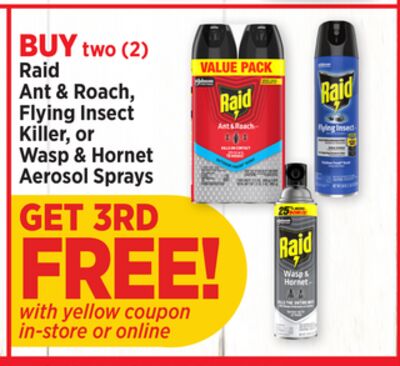 Raid Ant & Roach, Flying Insect Killer, or Wasp & Hornet Aerosol Sprays