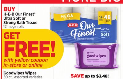H-E-B Our Finest® Ultra Soft or Strong Bath Tissue