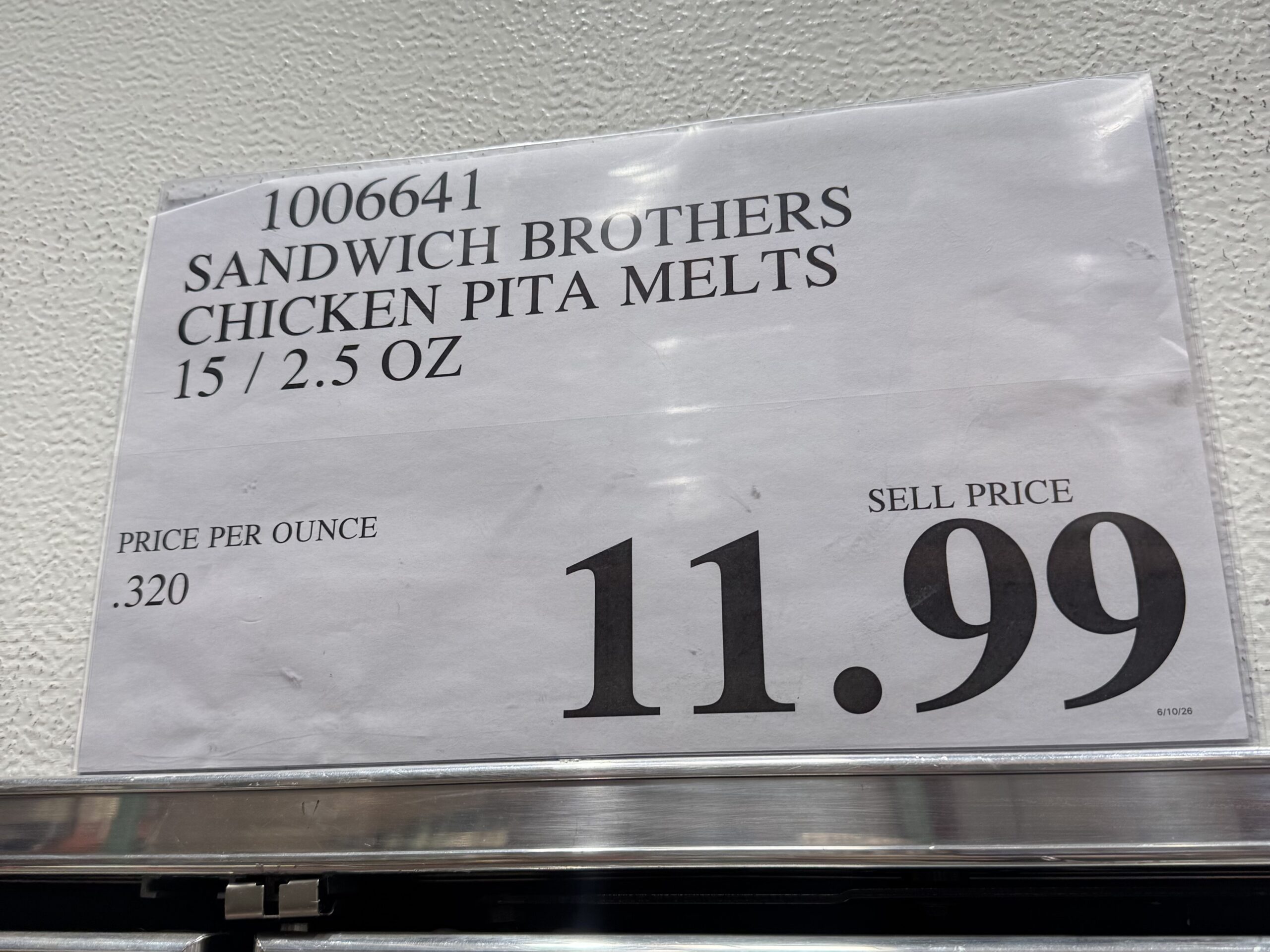 Sandwich Bros. Chicken Melts - price tag