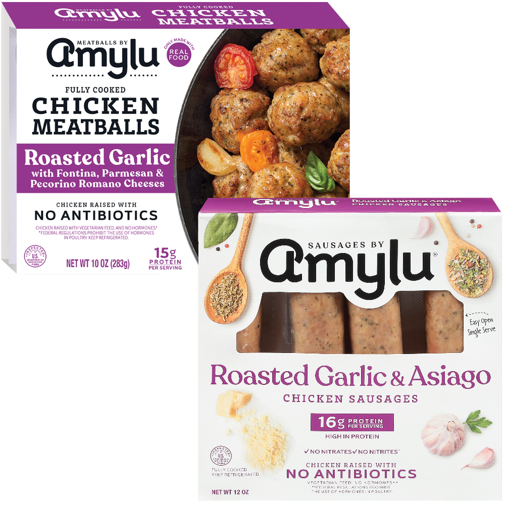 Amylu Chicken Meatballs, Smoked Sausages or Burgers