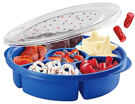 up&up pack & party red, white & blue star-pattern divided food storage container with lid