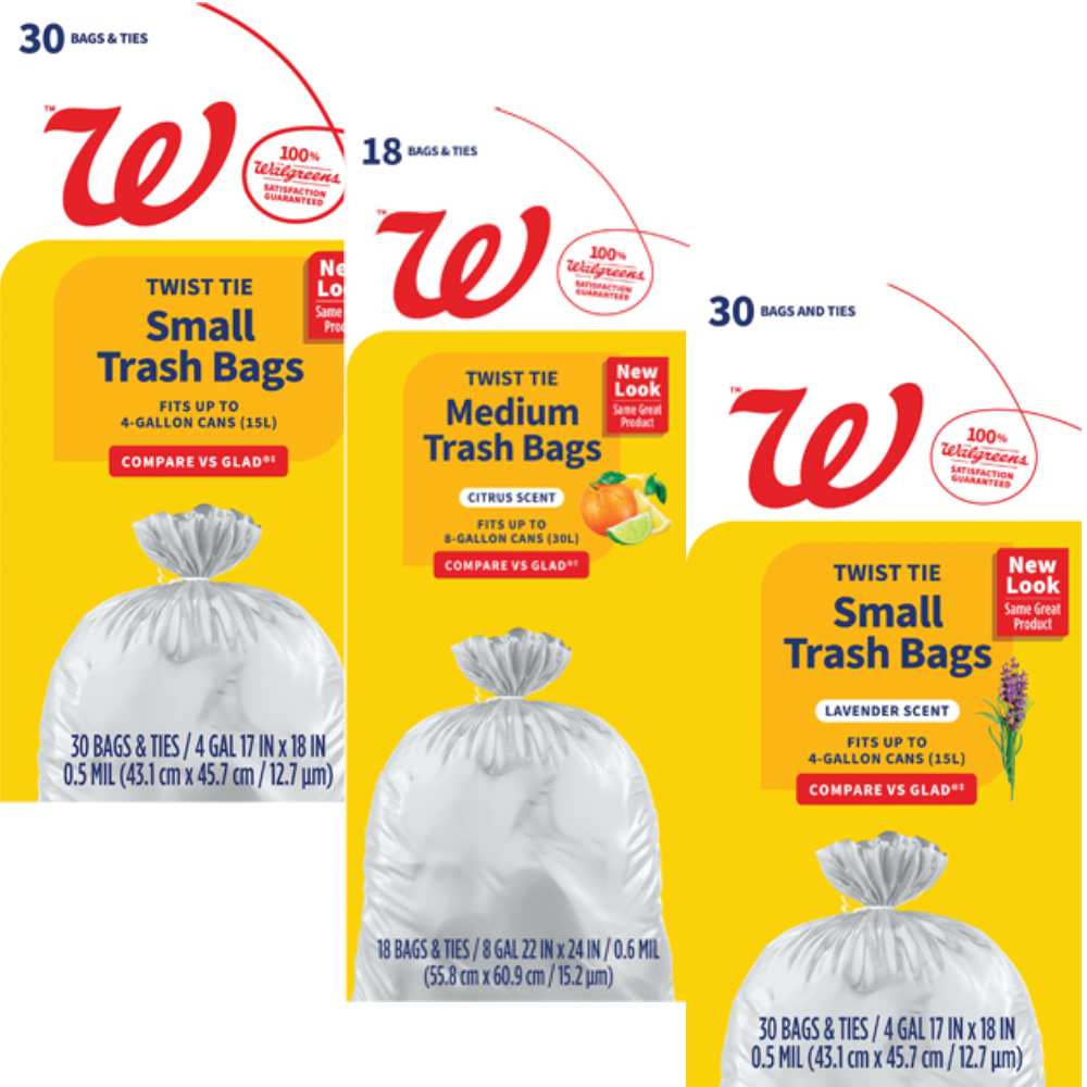 Complete Home™ or Walgreens Trash Bags