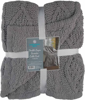 Comfort Bay Double Layer Sweater Cable Knit Throw, 50 in x 60 in, Assorted