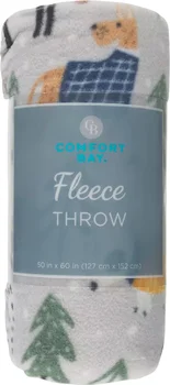 Comfort Bay Fleece Throw Blanket, 50 in x 60 in, Assorted