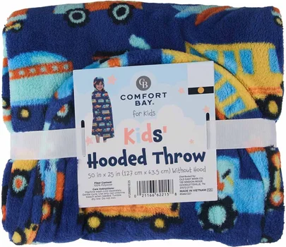 Comfort Bay Kids' Hooded Throw Blanket, 50 in x 25 in, Assorted