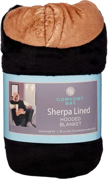 Comfort Bay Sherpa Lined Hooded Adult Blanket, 39 in x 34.75 in, Assorted