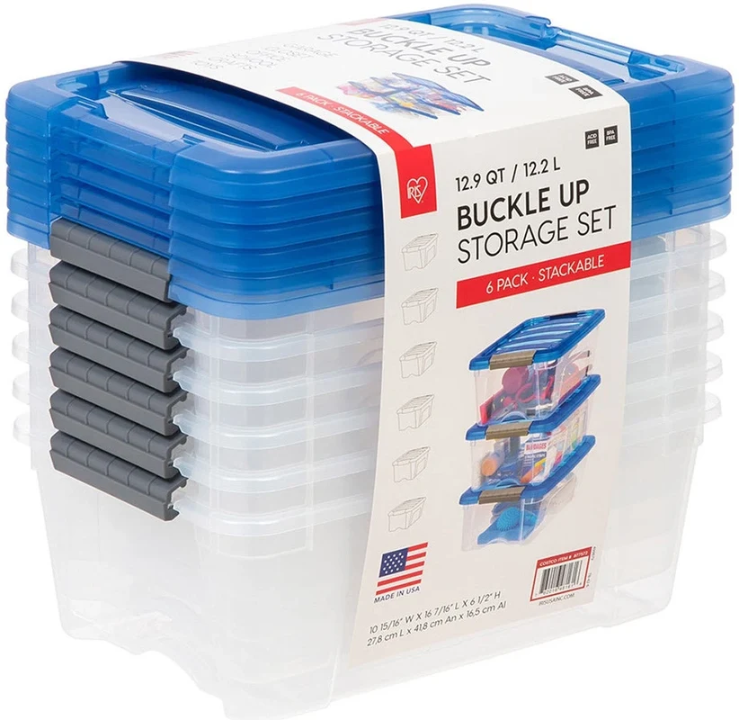 IRIS 12.9 Quart Buckle Up Storage Bin, 6-pack