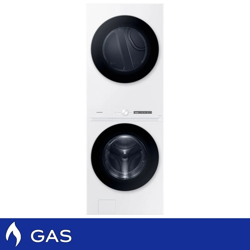 Samsung Bespoke Single Unit AI Laundry Hub 4.6 cu. ft. Washer with 7.6 cu. ft. GAS Dryer in White