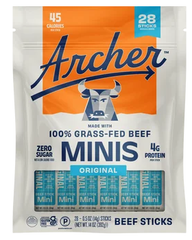 Country Archer Grass-Fed Beef Stick Minis Original, 0.5 oz, 28-Count