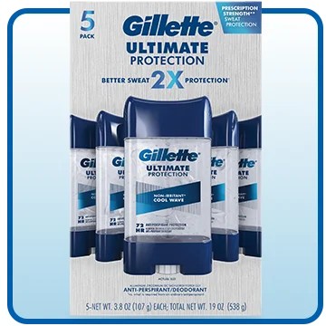 Gillette Ultimate Protection 6-in-1 Antiperspirant, 3.8 oz, 5-Pack