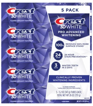 Crest 3D White Advanced Whitening Toothpaste, 5.2 oz, 5-count