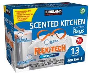 Kirkland Signature Flex-Tech 13-Gallon Scented Kitchen Trash Bags, 200-count