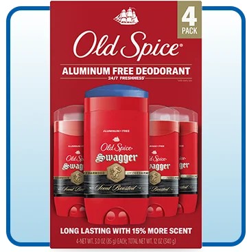 Old Spice Swagger Scent Boosted Aluminum Free Deodorant, 3 oz, 4-Pack