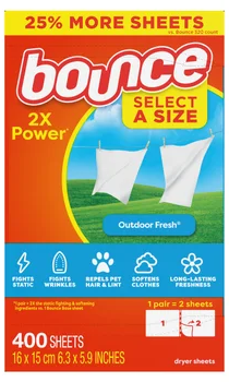 Bounce Select a Size Fabric Softener Dryer Sheets, Outdoor Fresh, 400-count