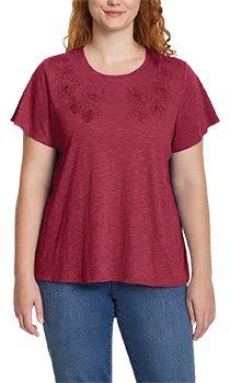 Ella Moss Women's Short Sleeve Embroidered Top